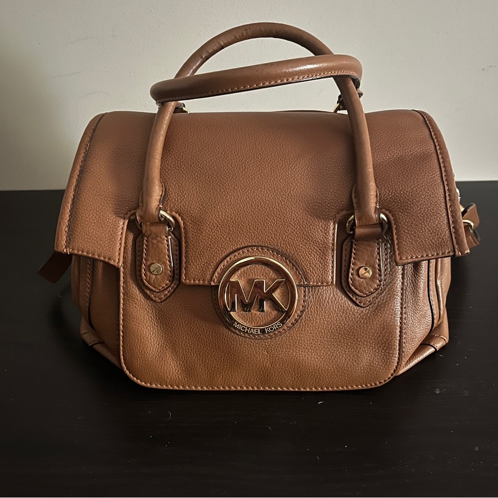 Michael Kors Margo Brown Satchel with Gold Accents
